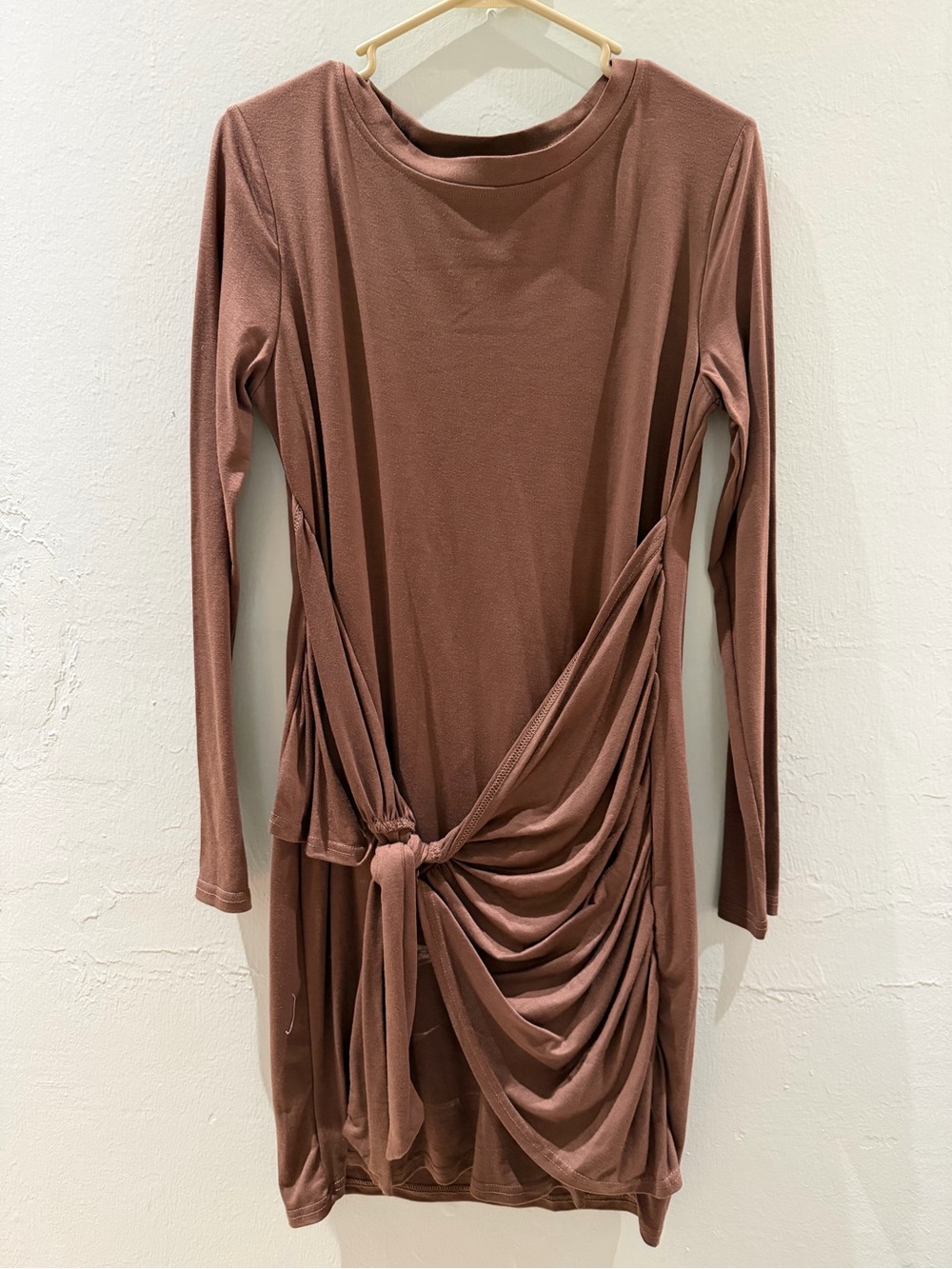 Long Sleeve Draped Knot Dress in Mauve
